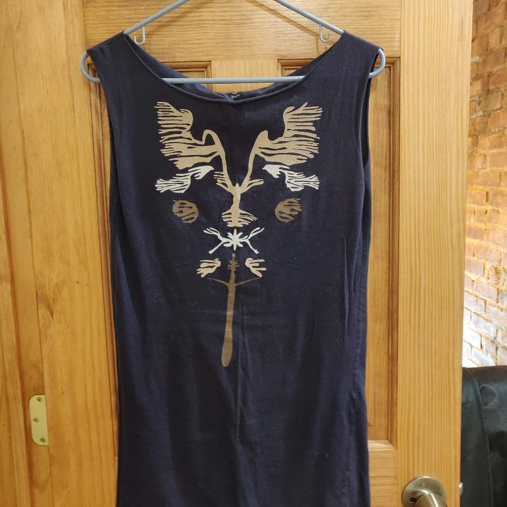 Abstract Lungs Dark Blue Jersey Mini Dress in Boatneck Cut by Basho